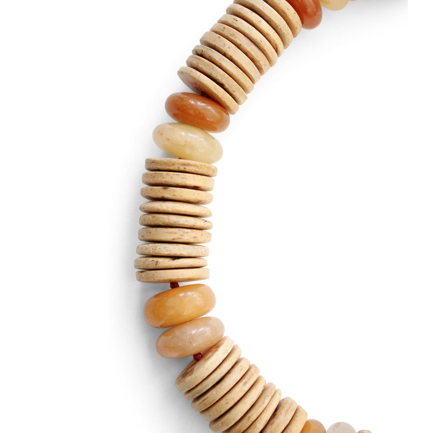 Close detail of Low Tide, coconut and yellow jade knotting