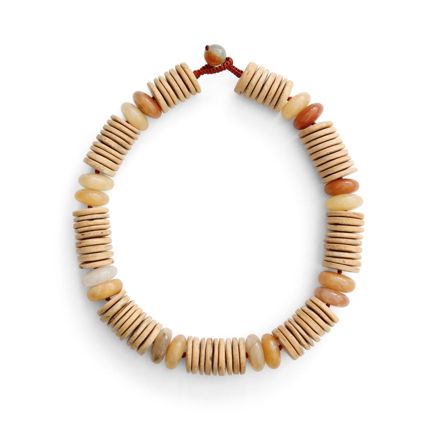 Low Tide necklace, hand-knotted in light coconut and yellow jade