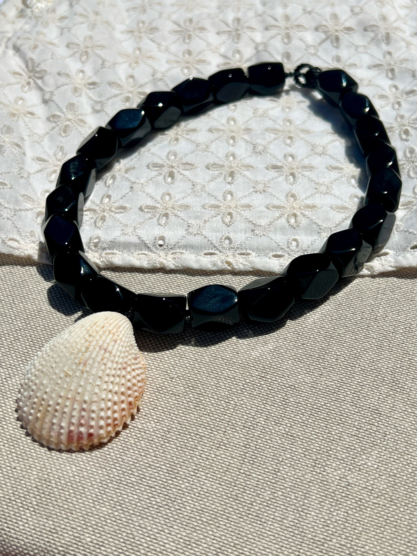 Black Onyx Cube & Shell Necklace