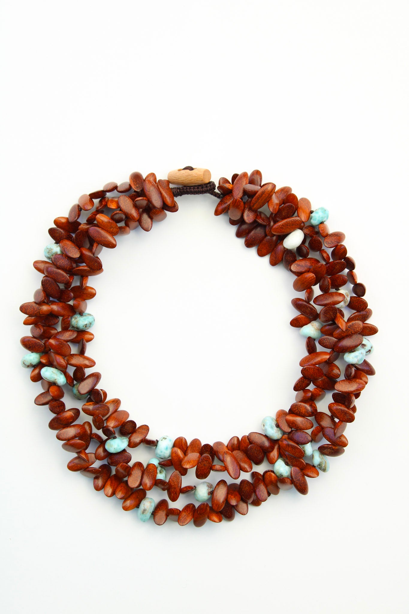 Chunky Wood and Larimar Nuggets Gemstone Necklace - Statement Necklace