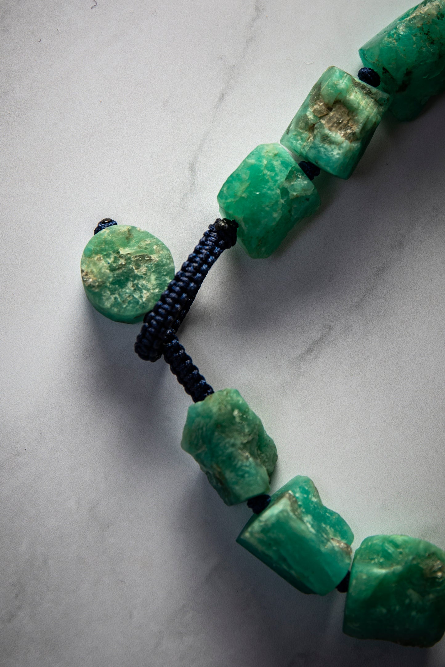 Rough Amazonite & Blue Weave Painted Ceramic Gemstone Necklace