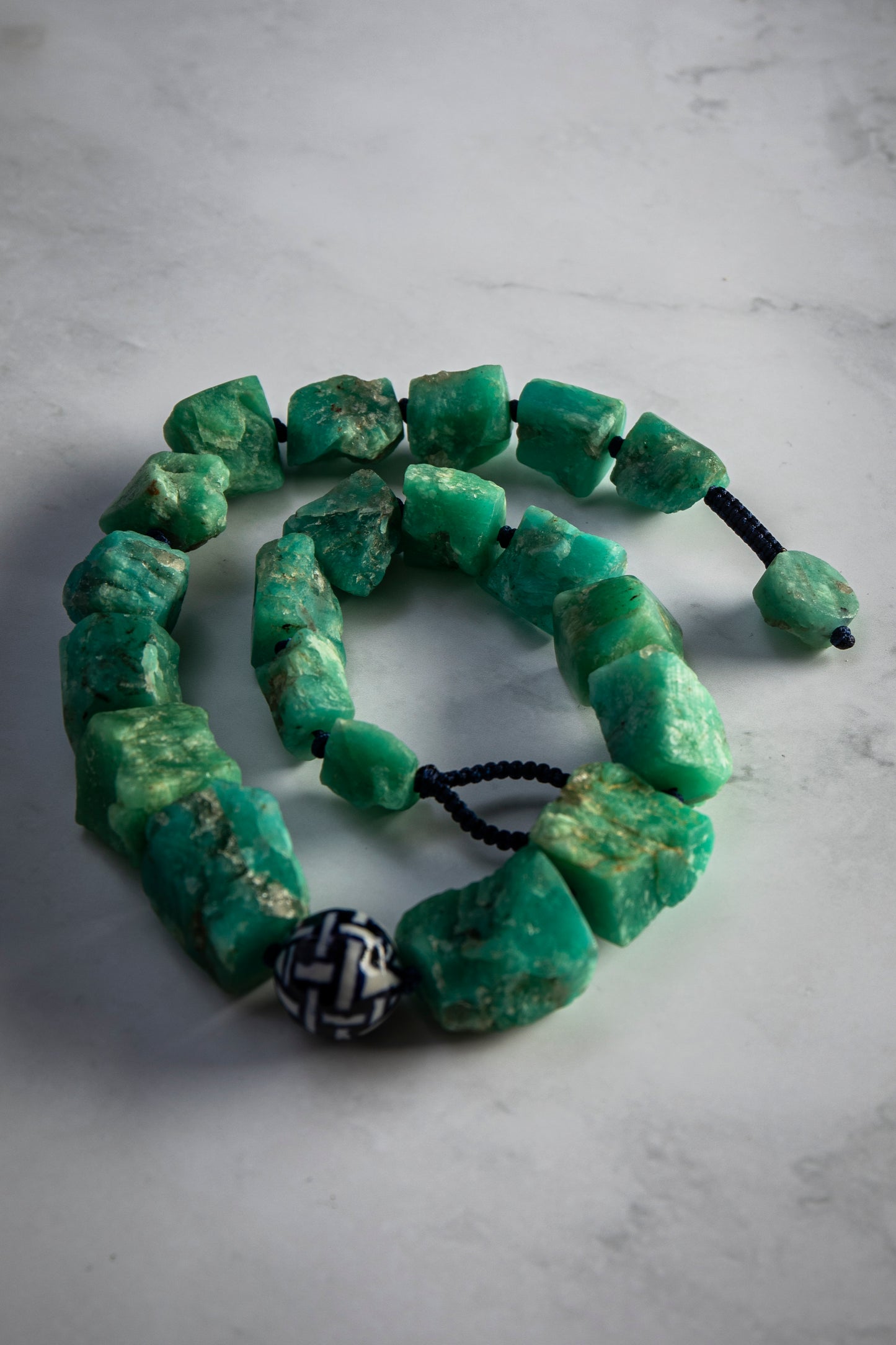 Rough Amazonite & Blue Weave Painted Ceramic Gemstone Necklace