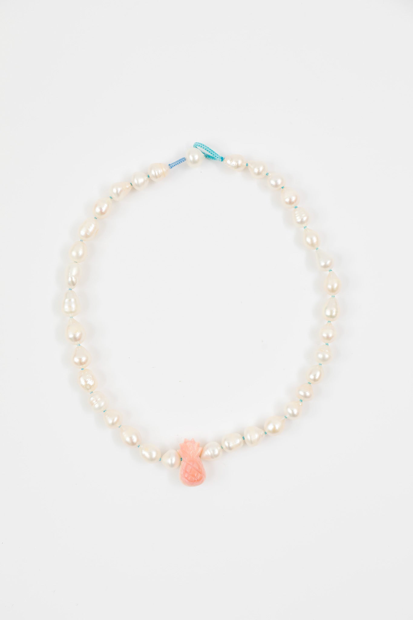 Fresh Water Pearl and Hand Carved Queen Conch Shell Pineapple Choker Exuma Blue