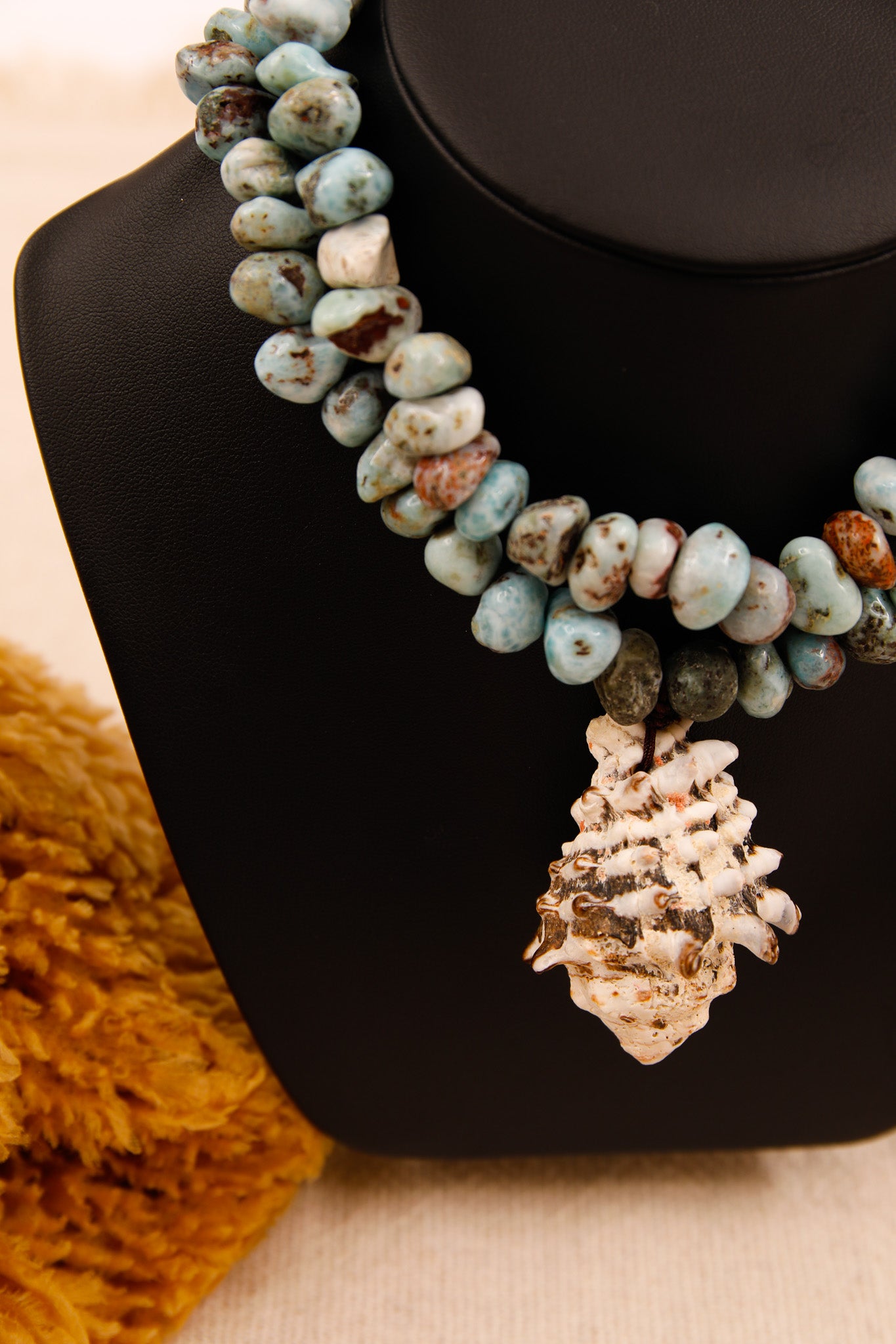 Larimar Pebble & Shell Necklace