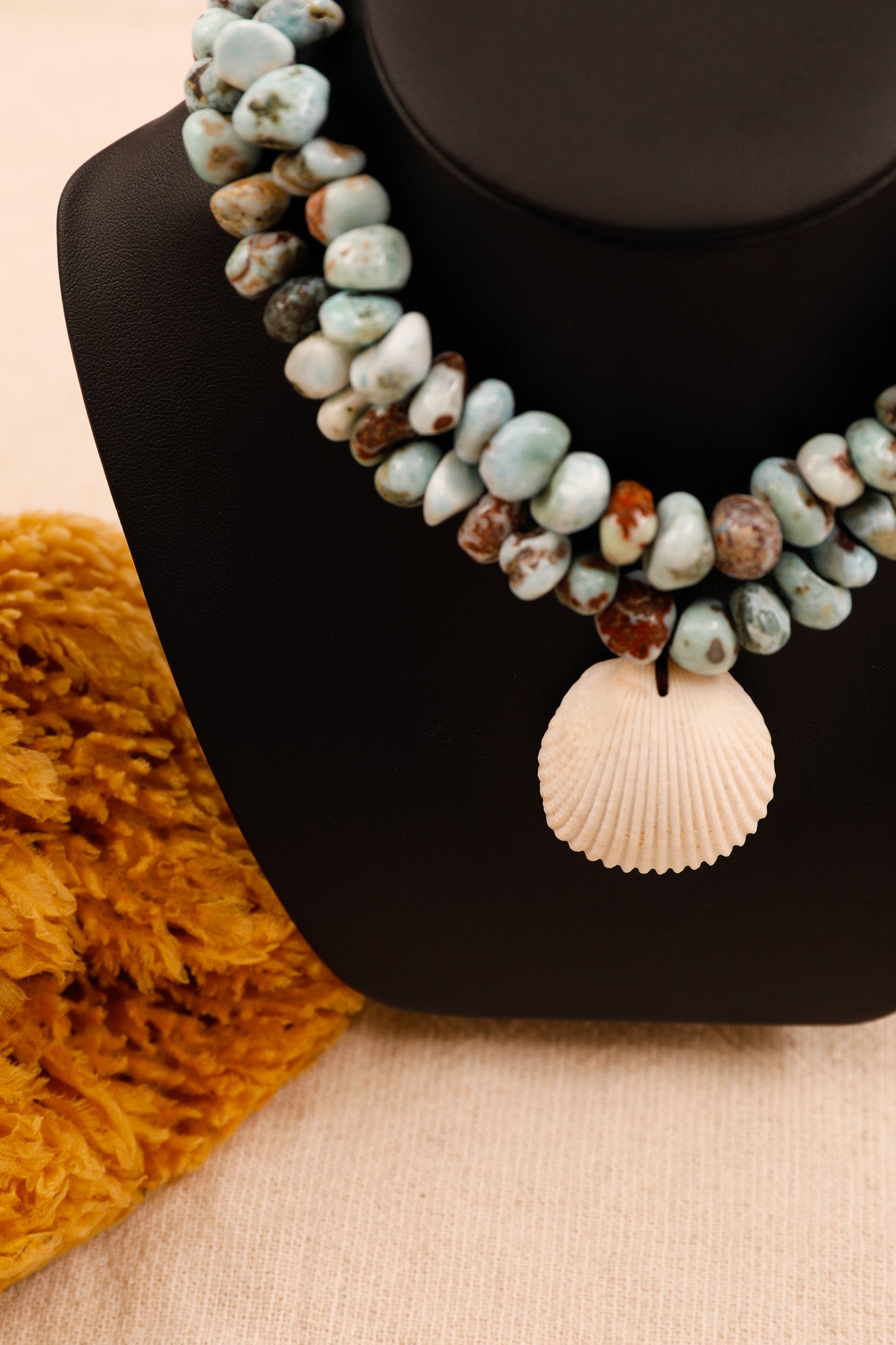 Larimar Pebble & Shell Necklace