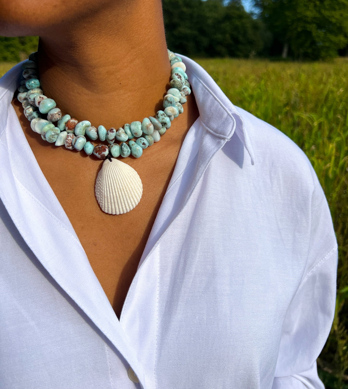 Larimar Pebble & Shell Necklace