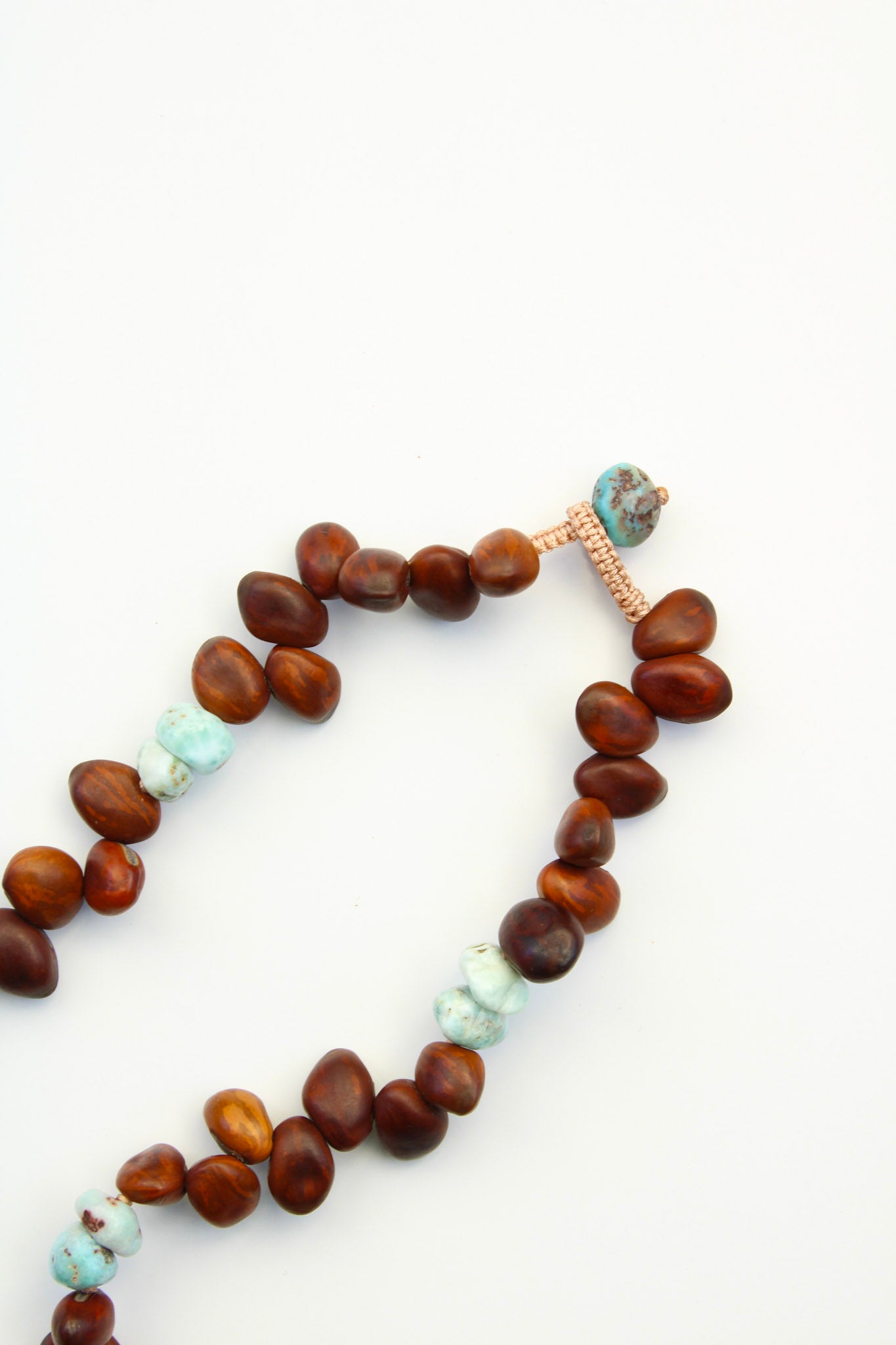 LongWoodBahamianBayBeansandLarimarNuggetsGemstoneNecklace-StatementNecklace
