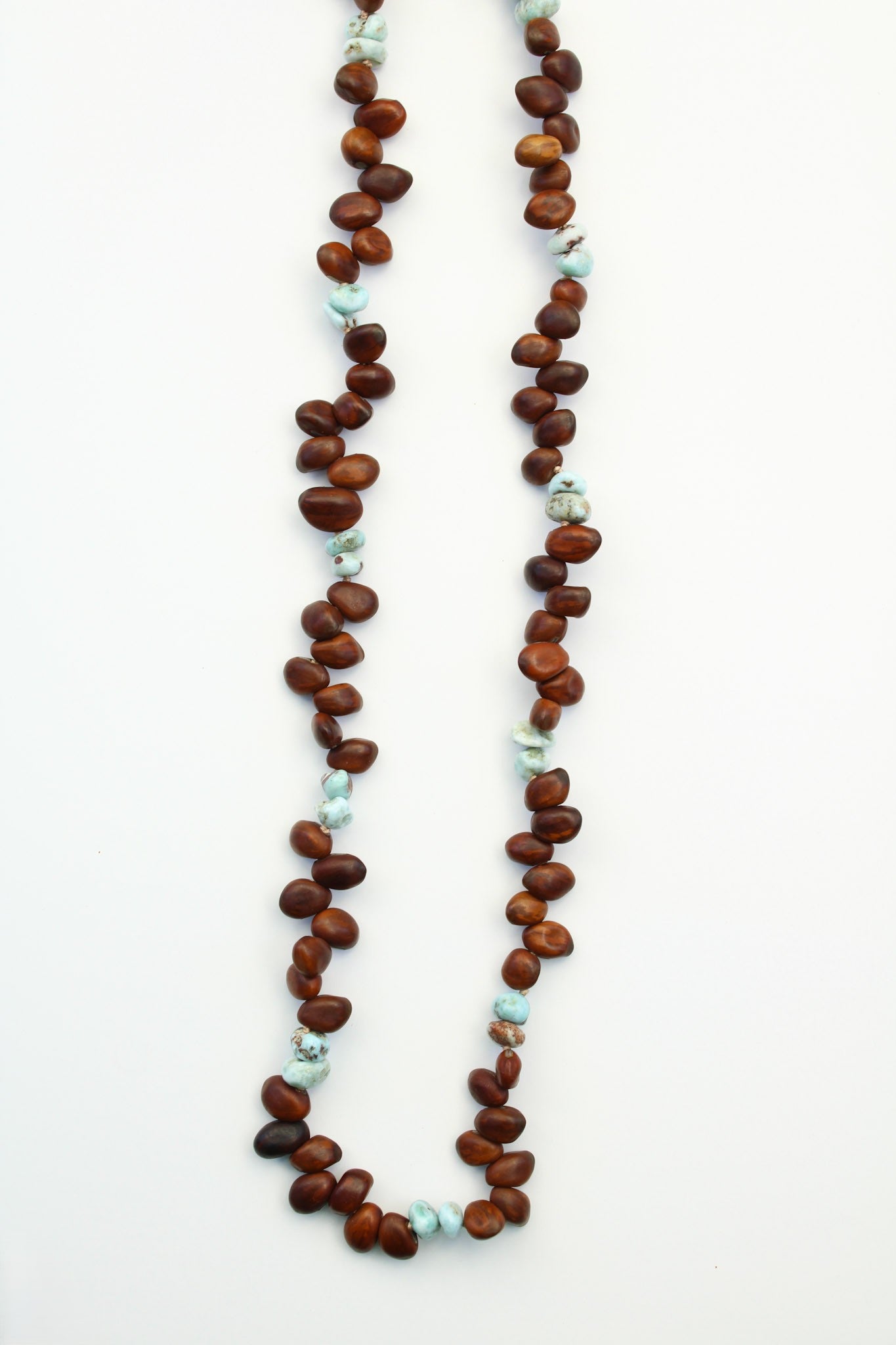 LongWoodBahamianBayBeansandLarimarNuggetsGemstoneNecklace-StatementNecklace