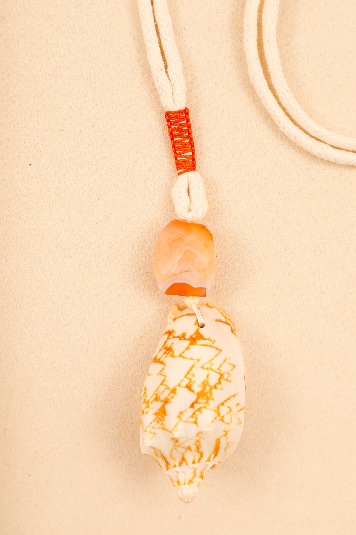 Orange Seashell and Orange Botswana Agate Long Rope Necklace