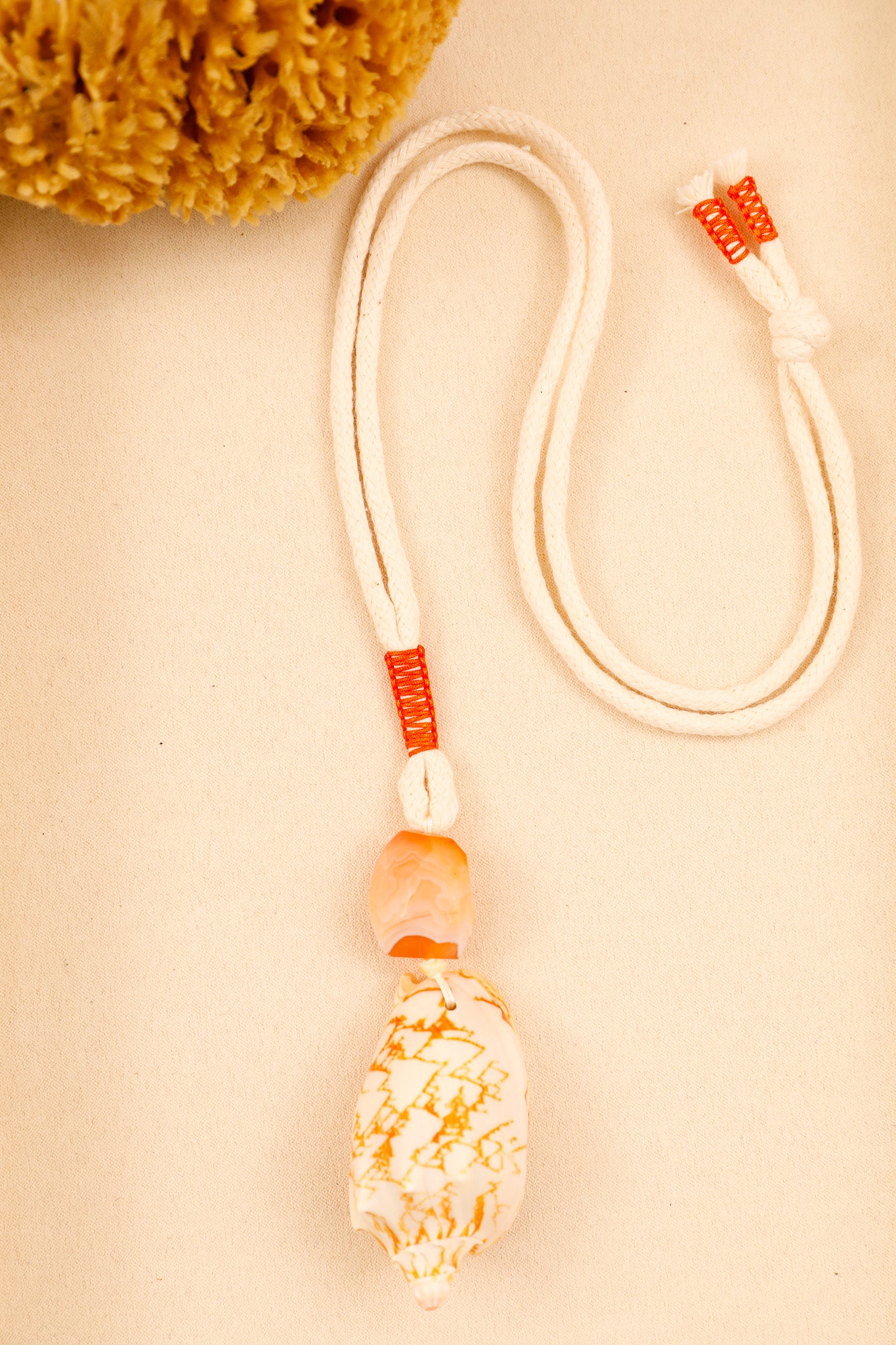 Orange Seashell and Orange Botswana Agate Long Rope Necklace