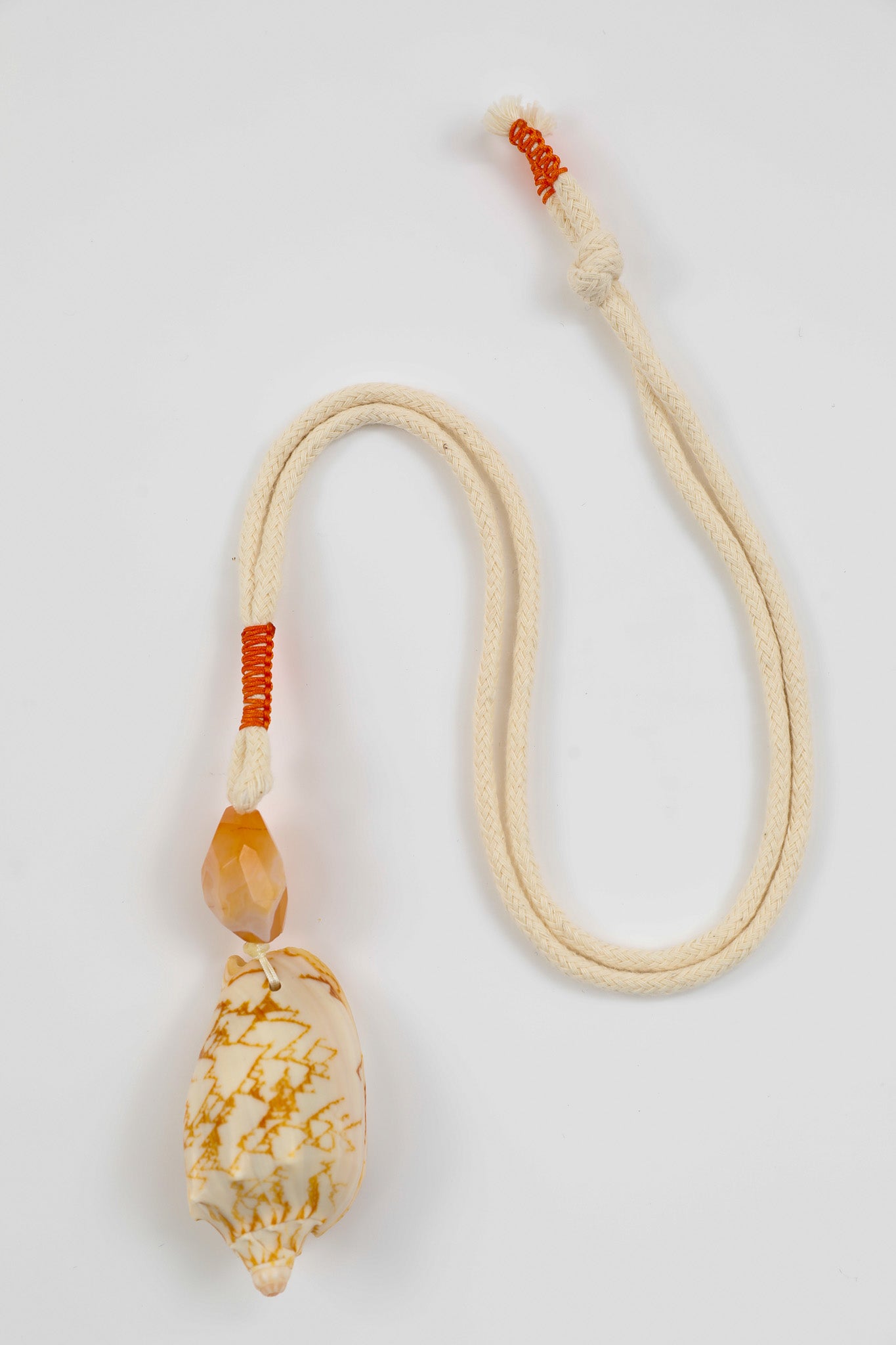 Orange Seashell and Orange Botswana Agate Long Rope Necklace