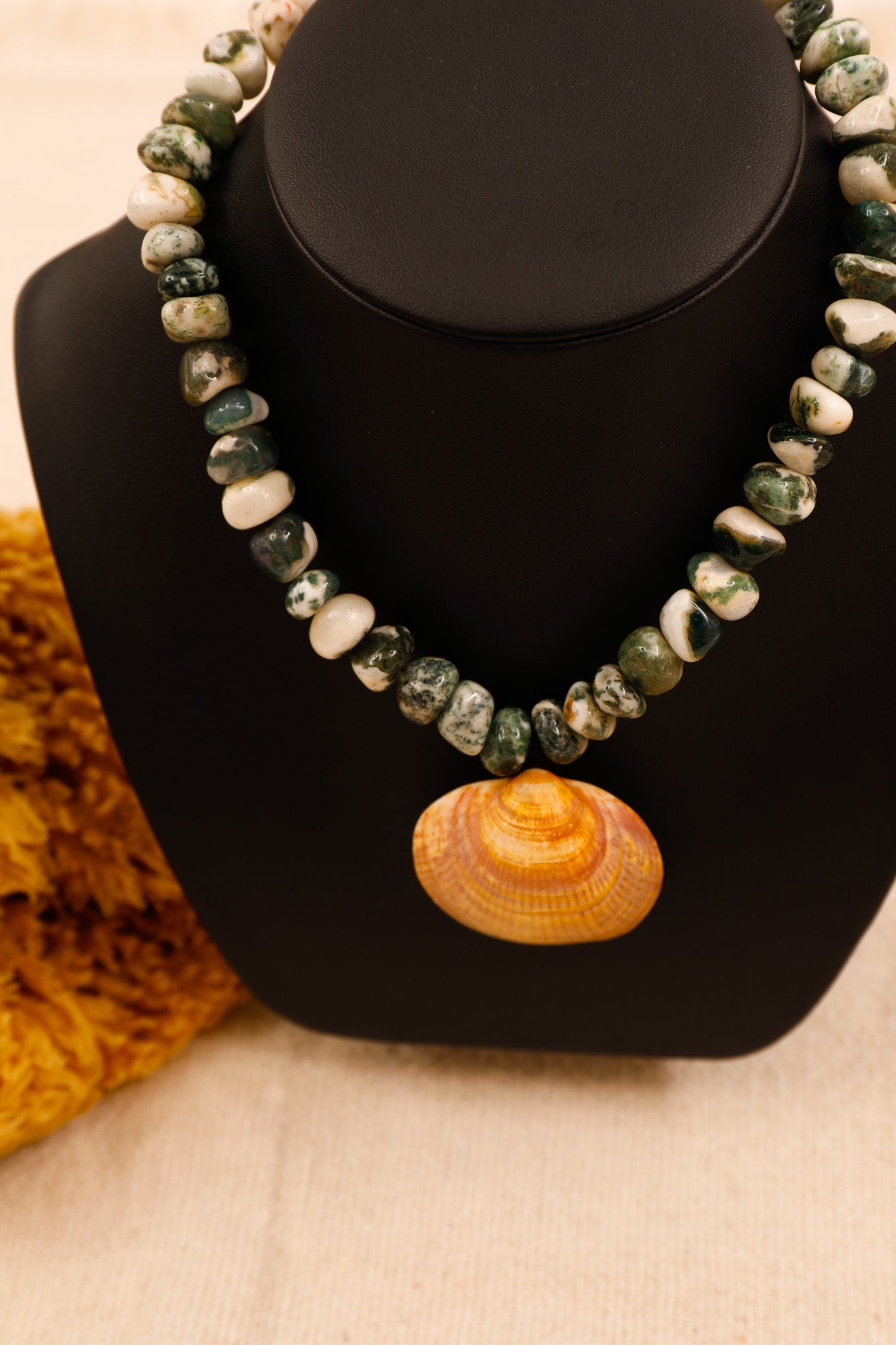 Tree Agate Nuggets & Shell Necklace