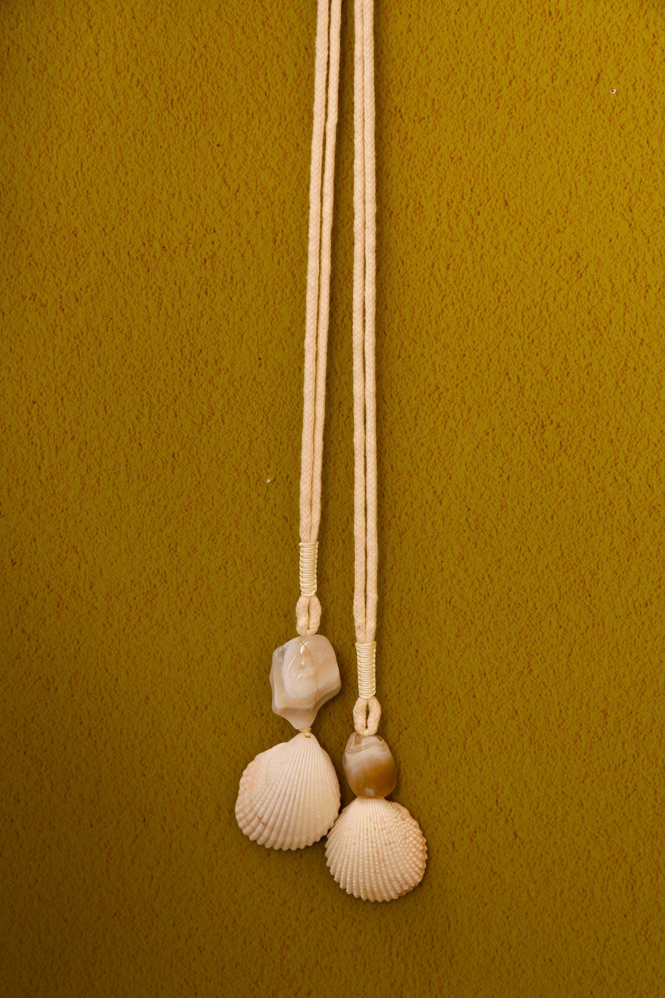 White Seashell and Botswana Agate Long Rope Necklace