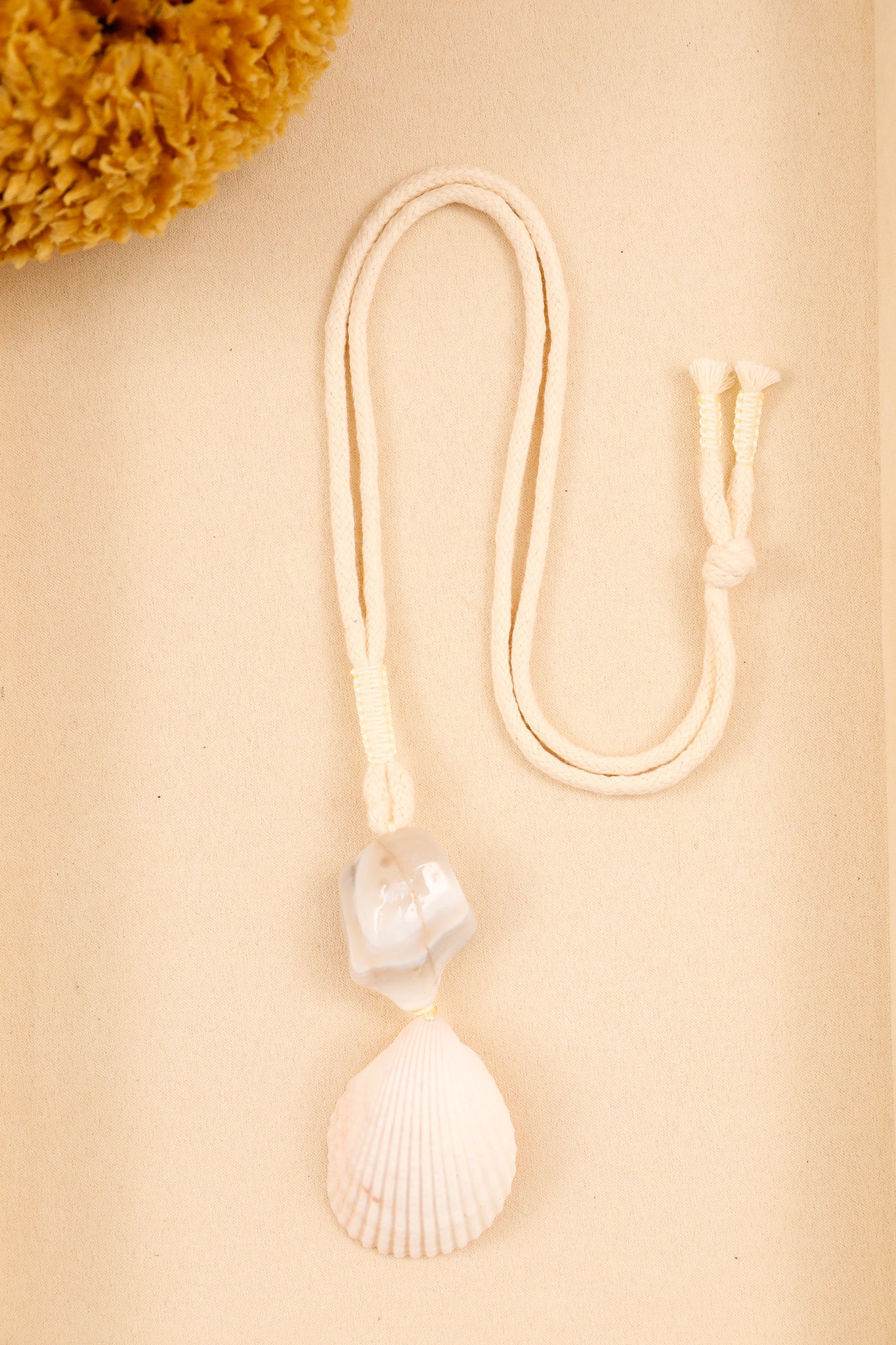 White Seashell and Botswana Agate Long Rope Necklace