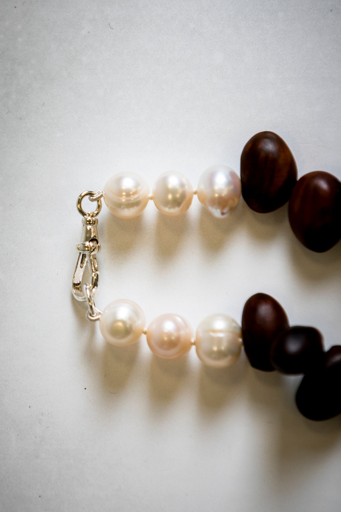 Wooden Bay Beans and Pearls Long Gemstone Necklace