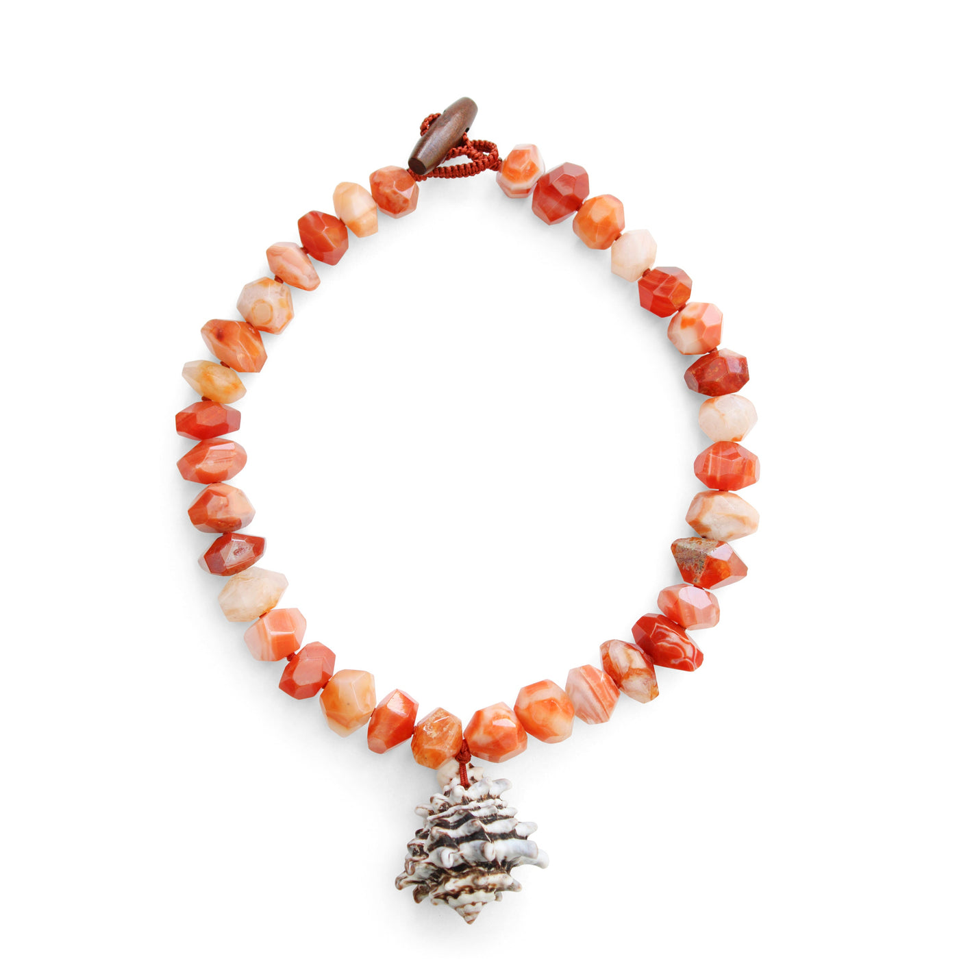 Golden Hour necklace, hand-knotted in Botswana agate and murex shell
