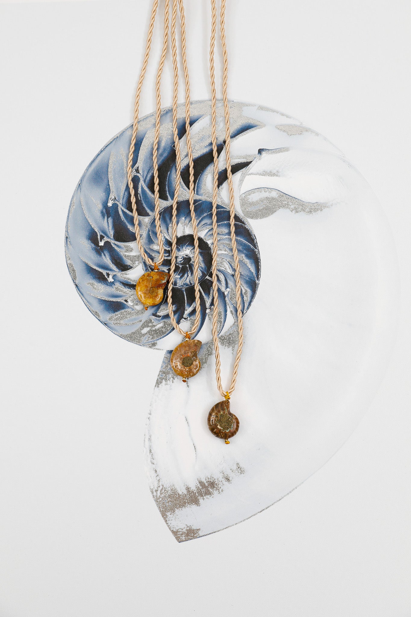Natural Ammonite and Beige Twisted Rope