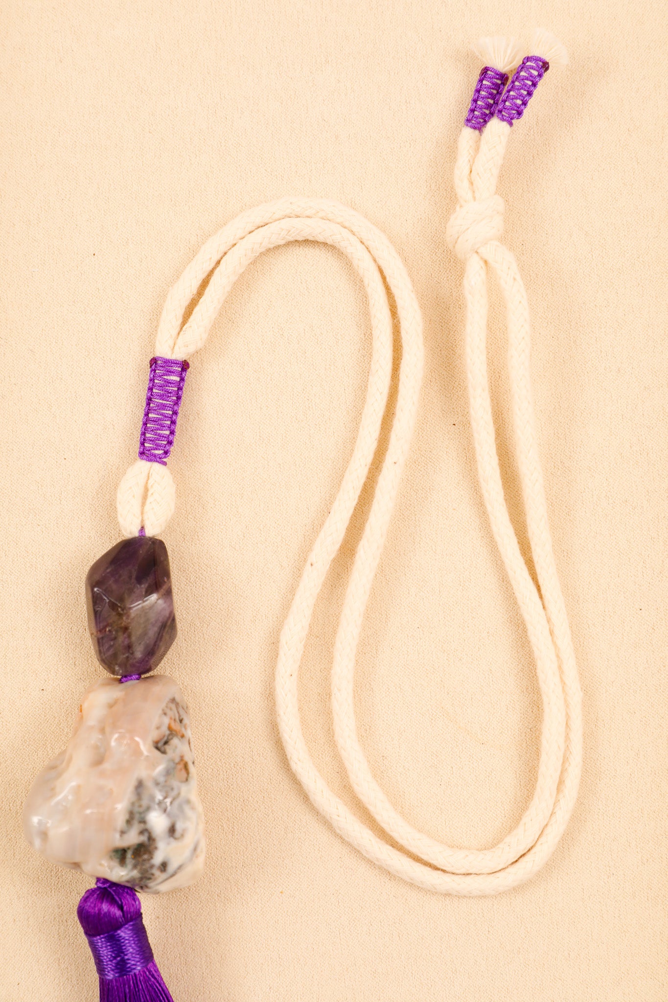 Botswana Agate and Amethyst Rope Long Necklace
