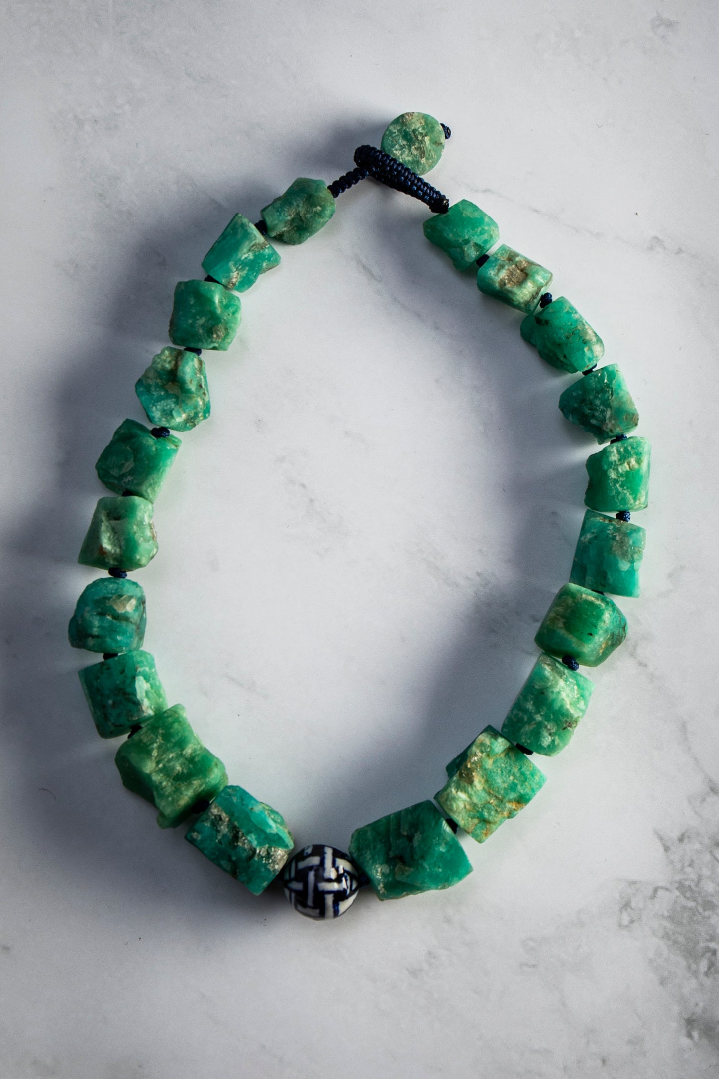 Rough Amazonite & Blue Weave Painted Ceramic Gemstone Necklace