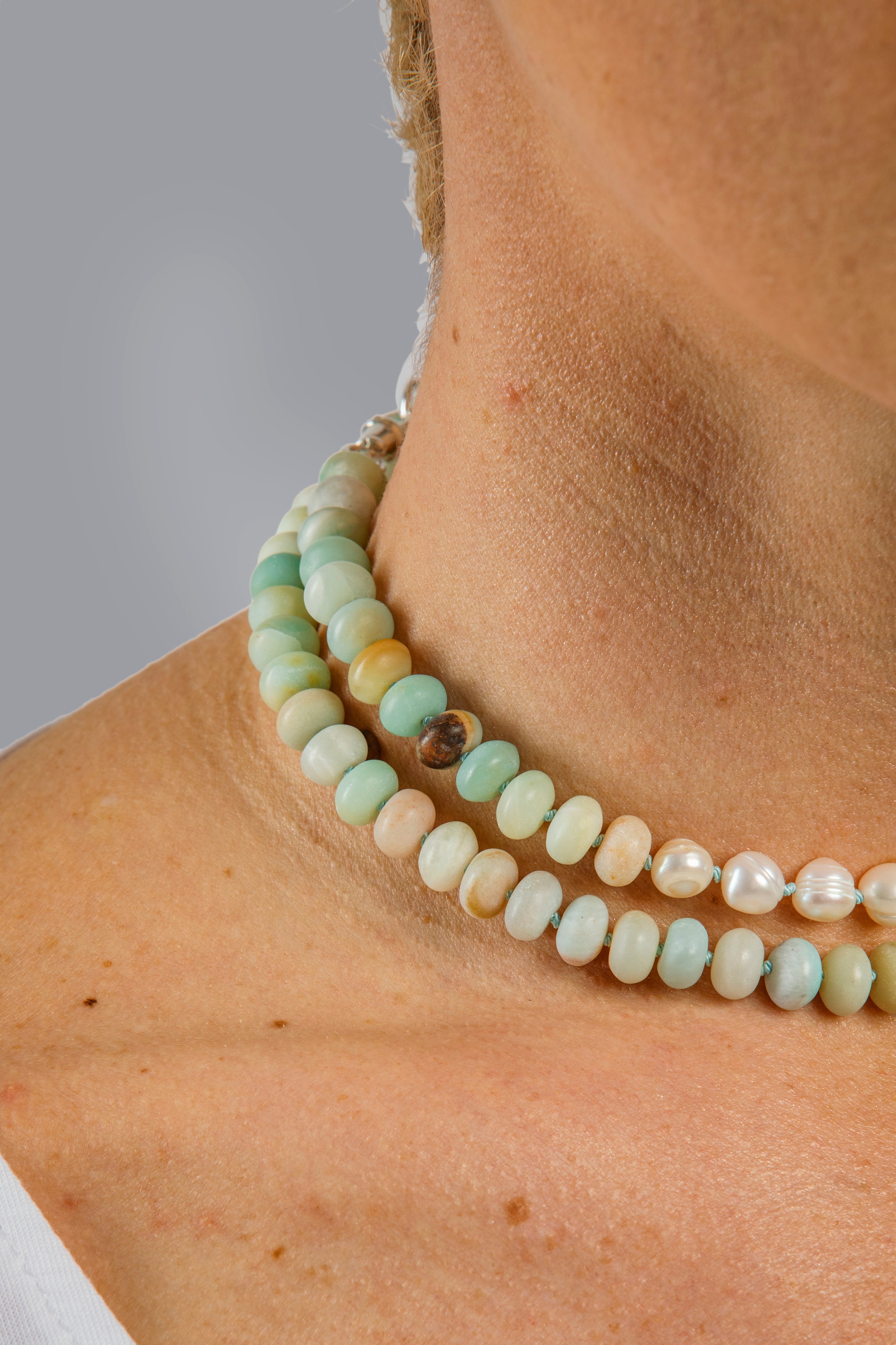 Howlite Turquoise Rock Candy Necklace in Silver - Made As Intended
