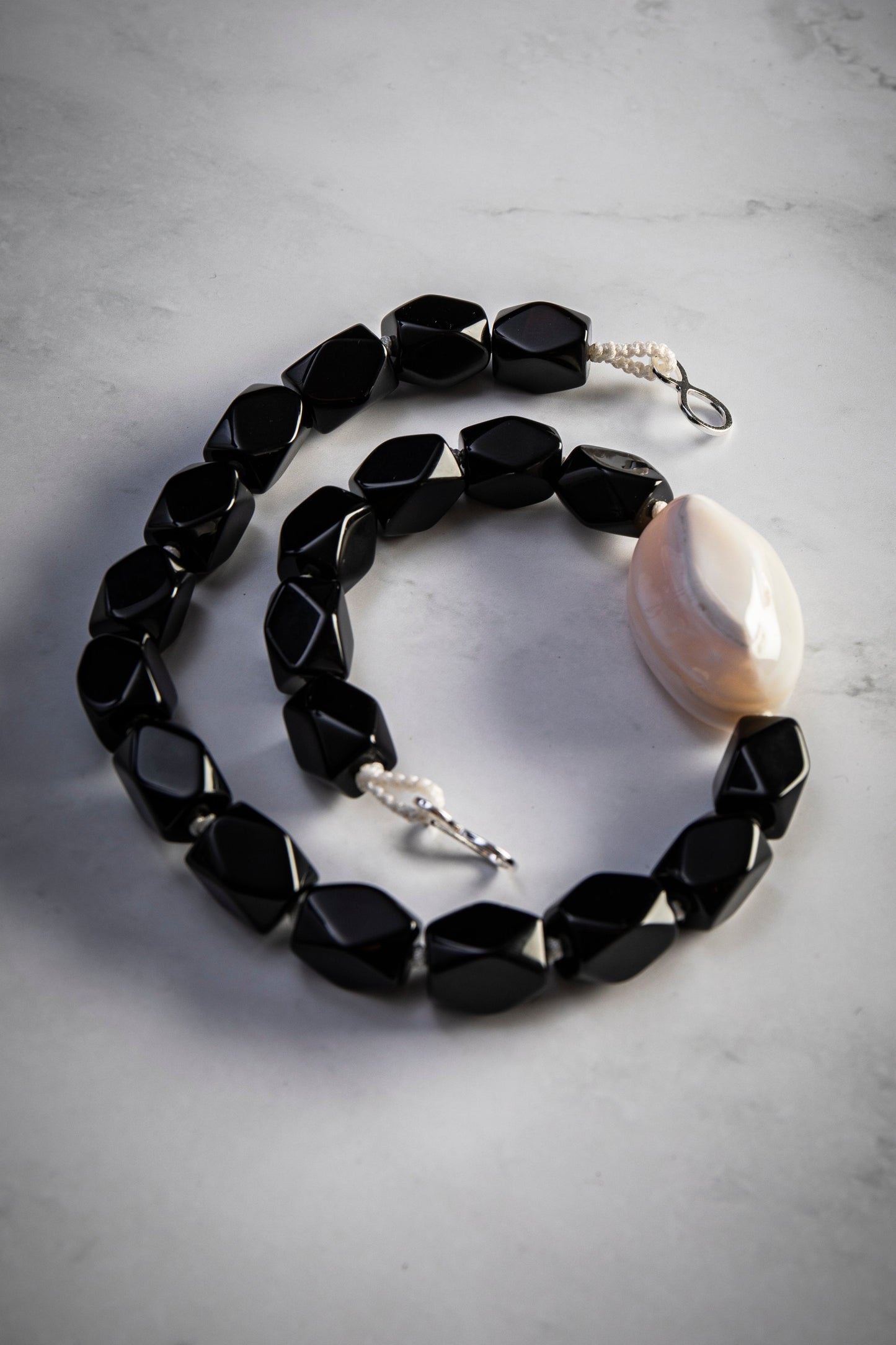 Black Onyx Cube and Botswana Agate Necklace - Gemstone