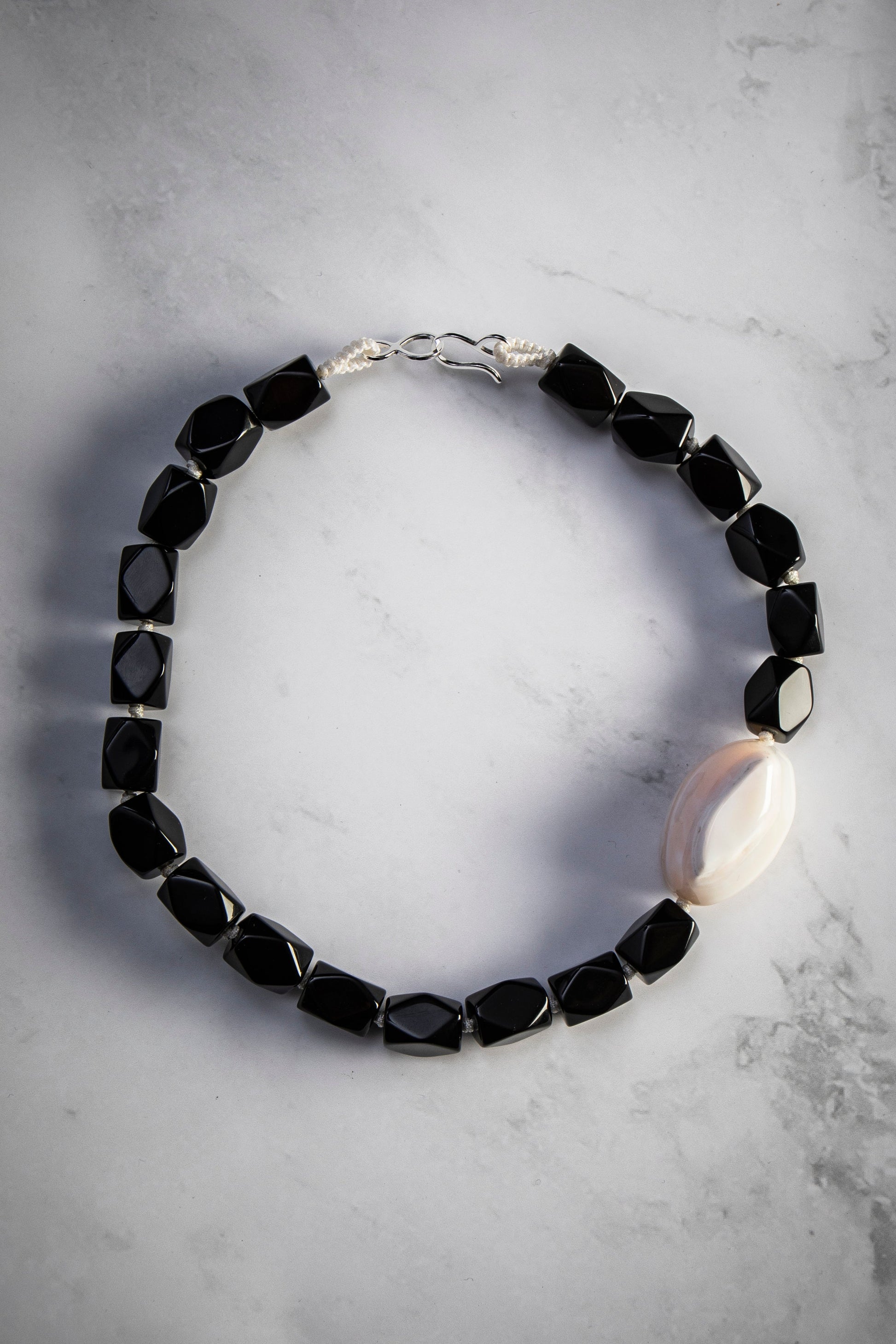 Black Onyx Cube and Botswana Agate Necklace - Gemstone