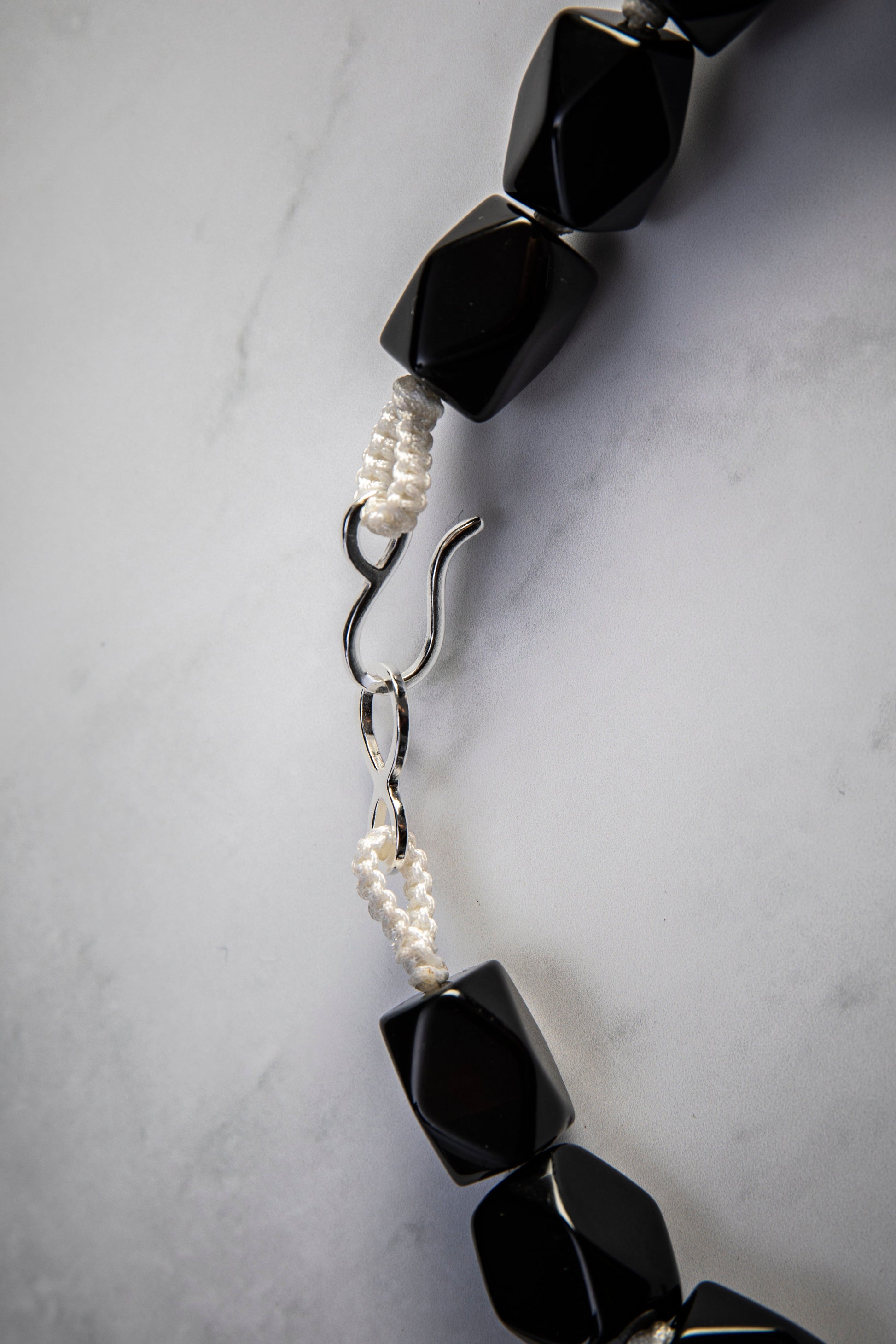 Black Onyx Cube and Botswana Agate Necklace - Gemstone